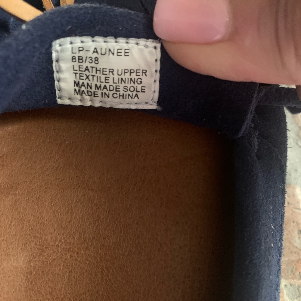 Lucky Brand Aimee Blue Suede Moccasins with Tan Accents - Picture 8 of 10